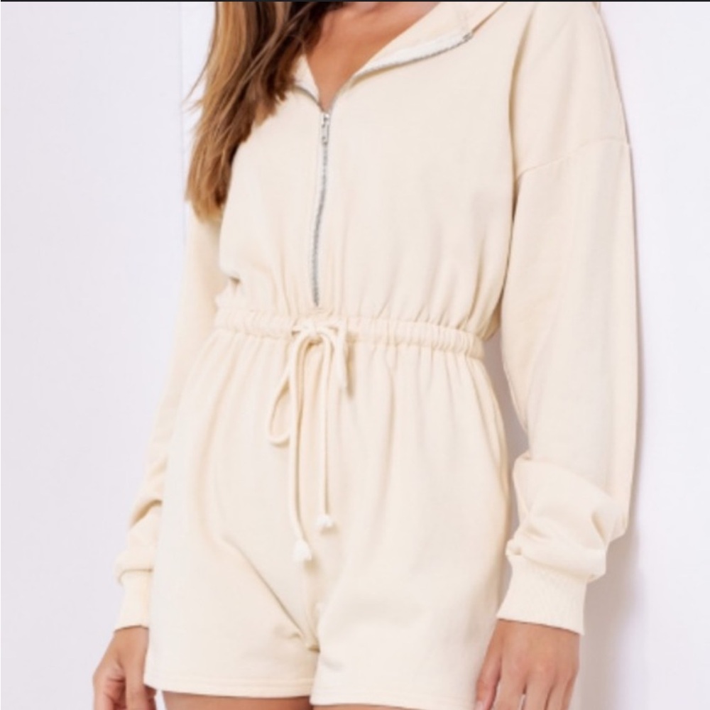 Tan Hoodie Romper with Zipper